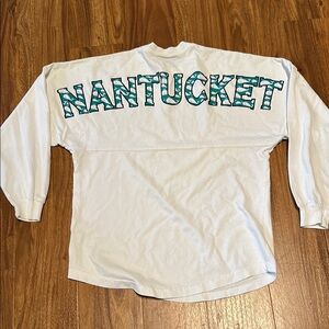 Spirit Jersey Preppy White Nantucket Whale Print Long Sleeve Oversize Shirt XS